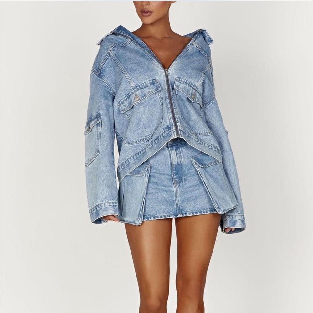 New! Lylah meshki Denim Pocket Mini Skirt - Mid Blue